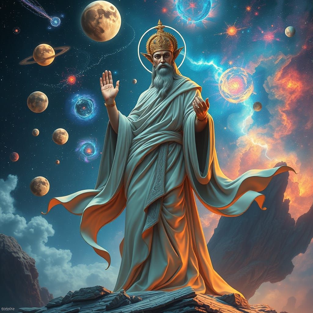 Celestial Deity Among Galaxies in Sci-Fi Art Style