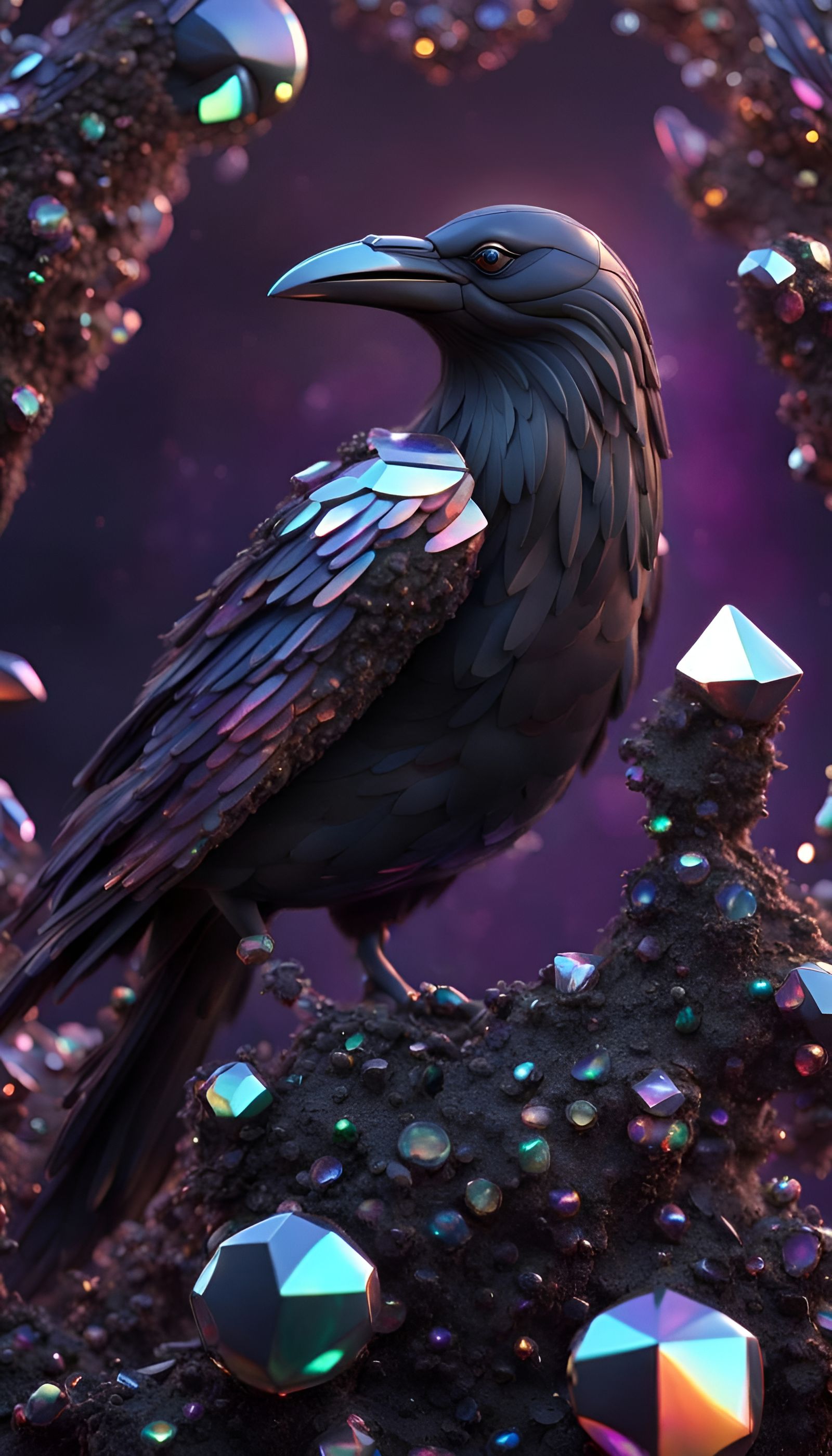 Iridescent Gemstone Raven in 3D