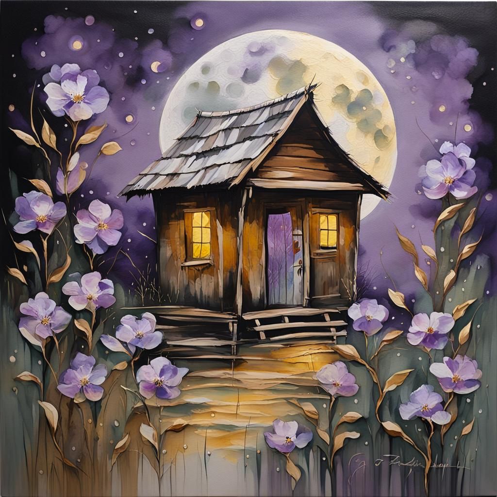 Small broken wooden hut