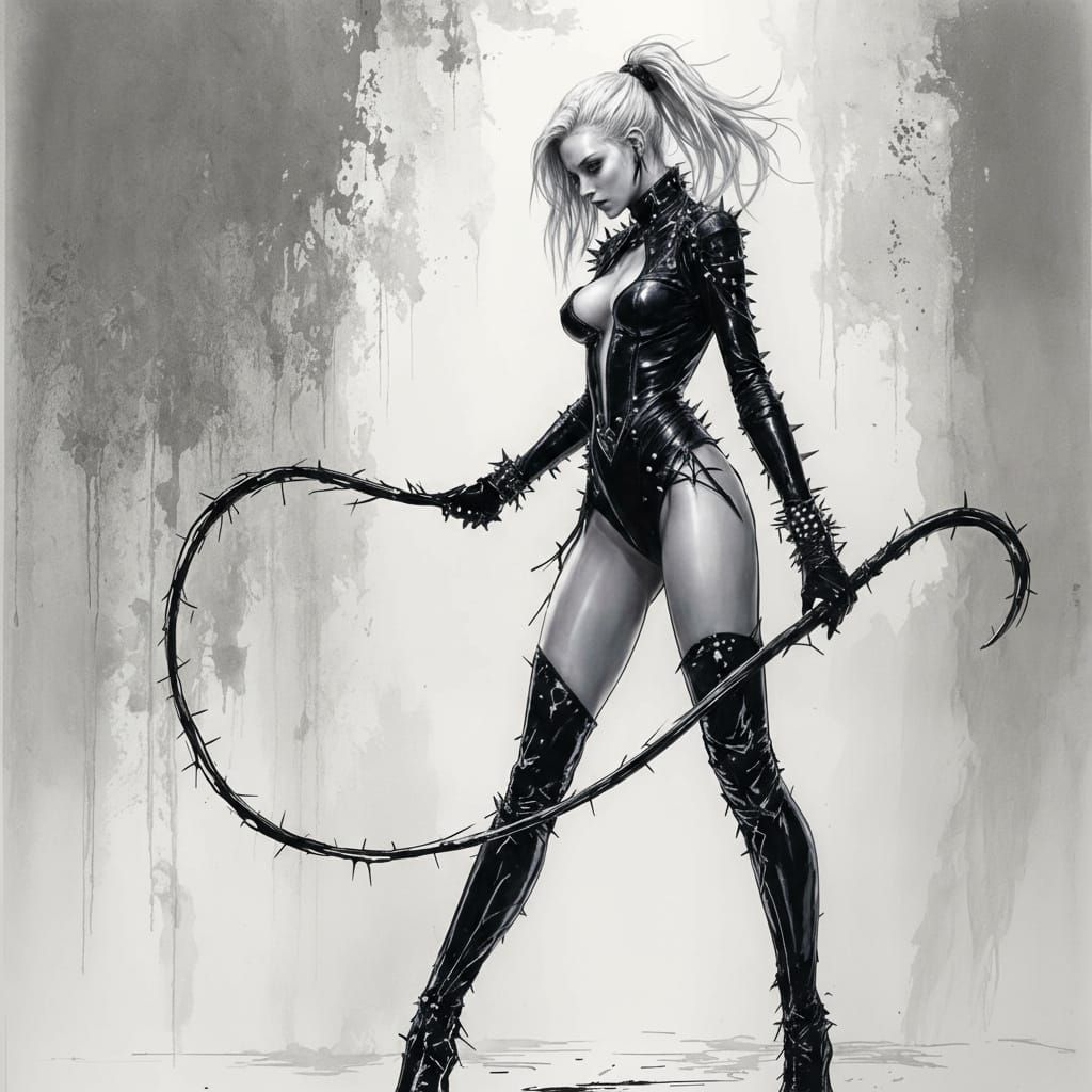 D&D Maiden of Pain with Whip in Black Leather