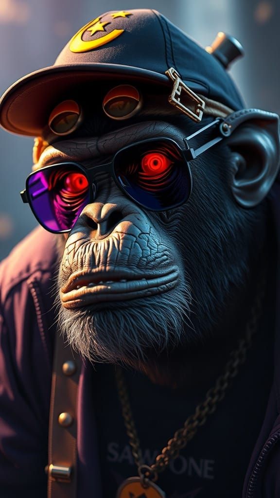 Chimpanzee Rapper in Futuristic World