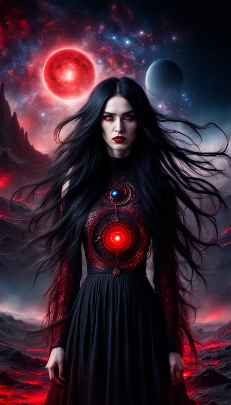 Mysterious Cosmic Girl in Lovecraftian Landscape