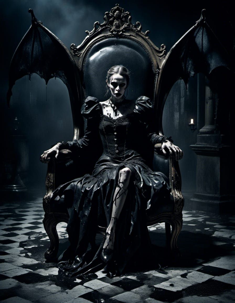 Eerie Female Vampire Portrait in Film Noir Style