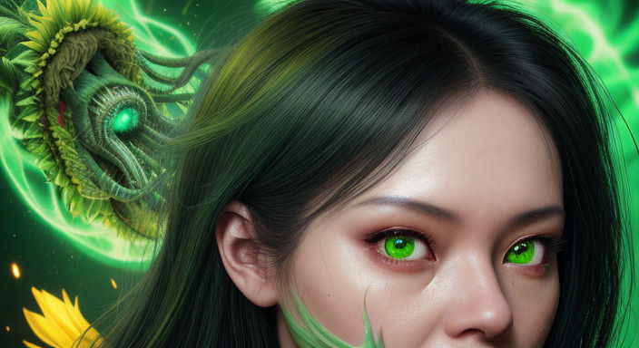 Hyperrealistic Biopunk Goddess Emerge from Sunflower