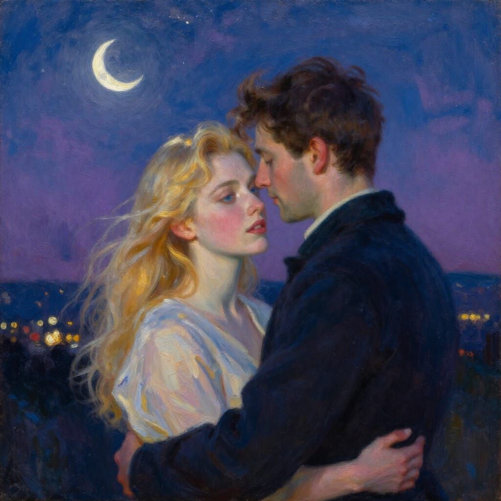 Romantic Embrace Under Starry Night Sky