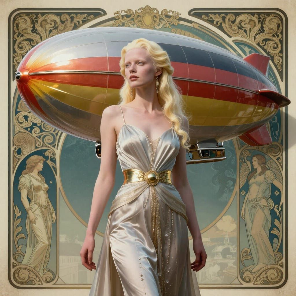 Albino Model Poses by Ornate Zeppelin, Art Nouveau Style