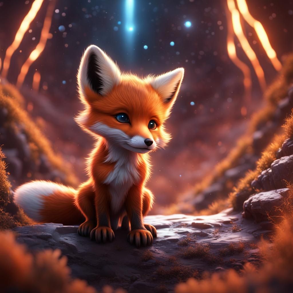 Intergalactic Fox Cub in Detailed Matte Painting