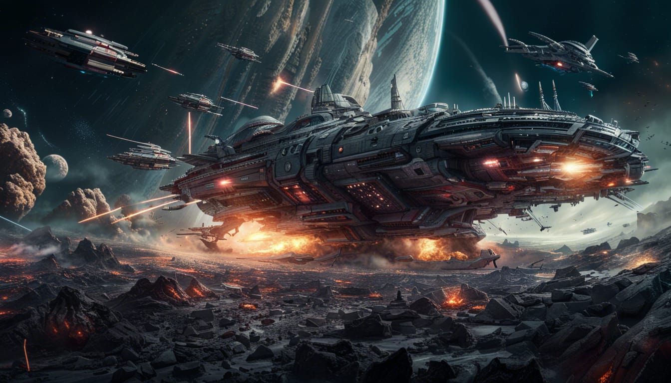 Epic Science Fiction Space Battle: Digital Matte Painting