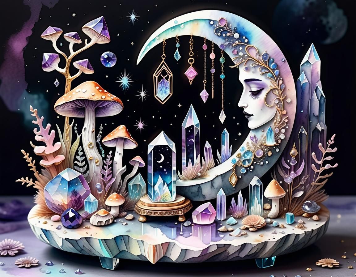 Crystal Objects in Watercolor with Runes