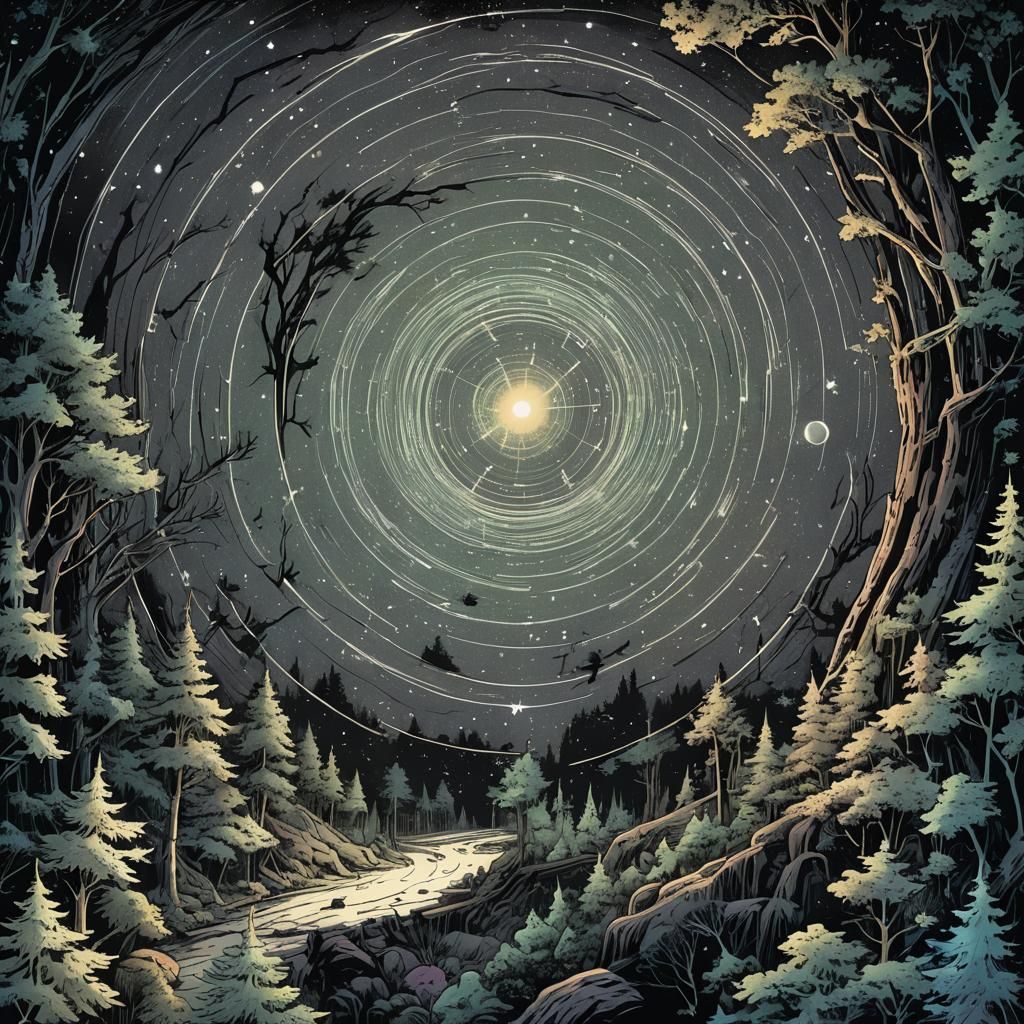 Night Forest with Stars in Retro D&D Style