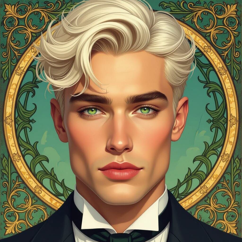 Hyperrealistic Portrait of a Germanic Man in Art Nouveau Sty...