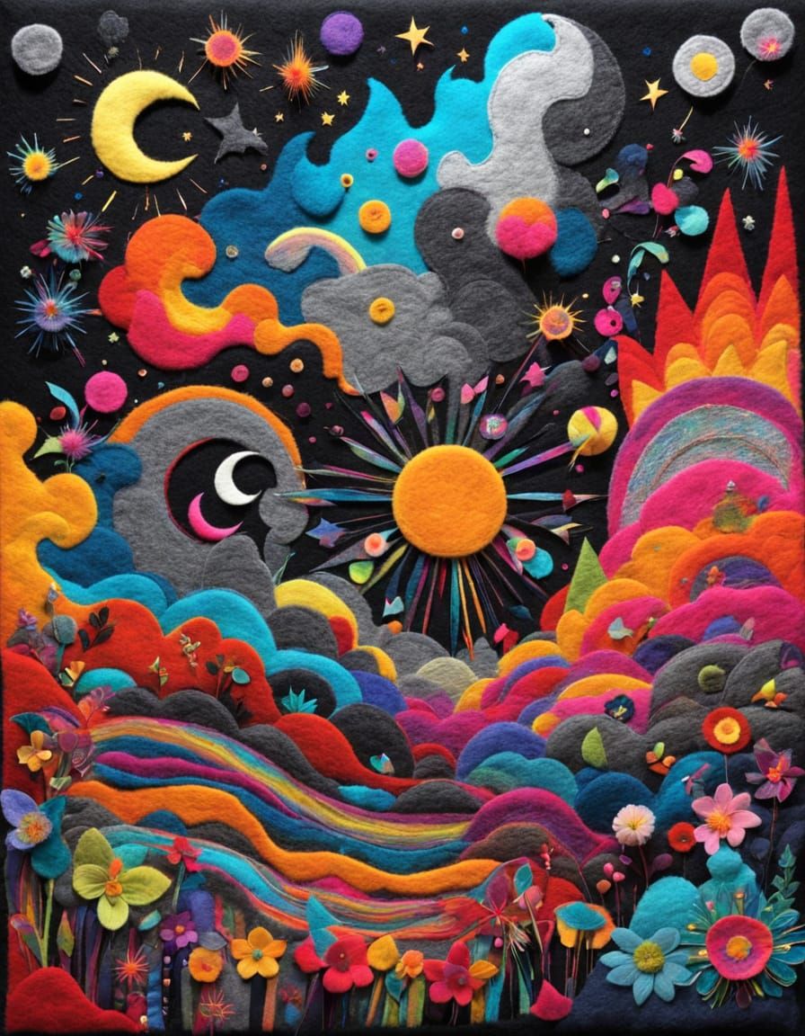 layered felt sheets, felted cutouts, felt art