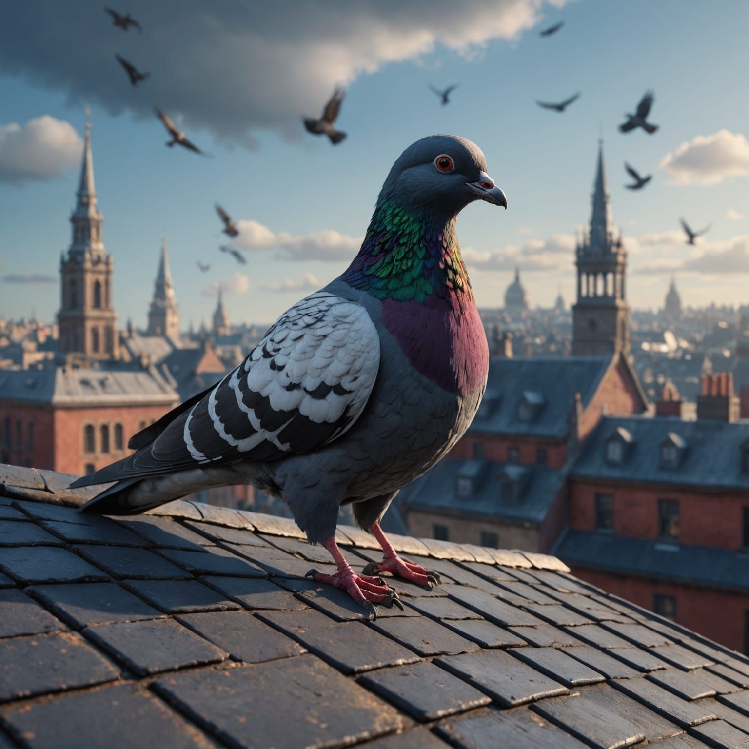 Pigeon on Roof: Detailed Matte Painting