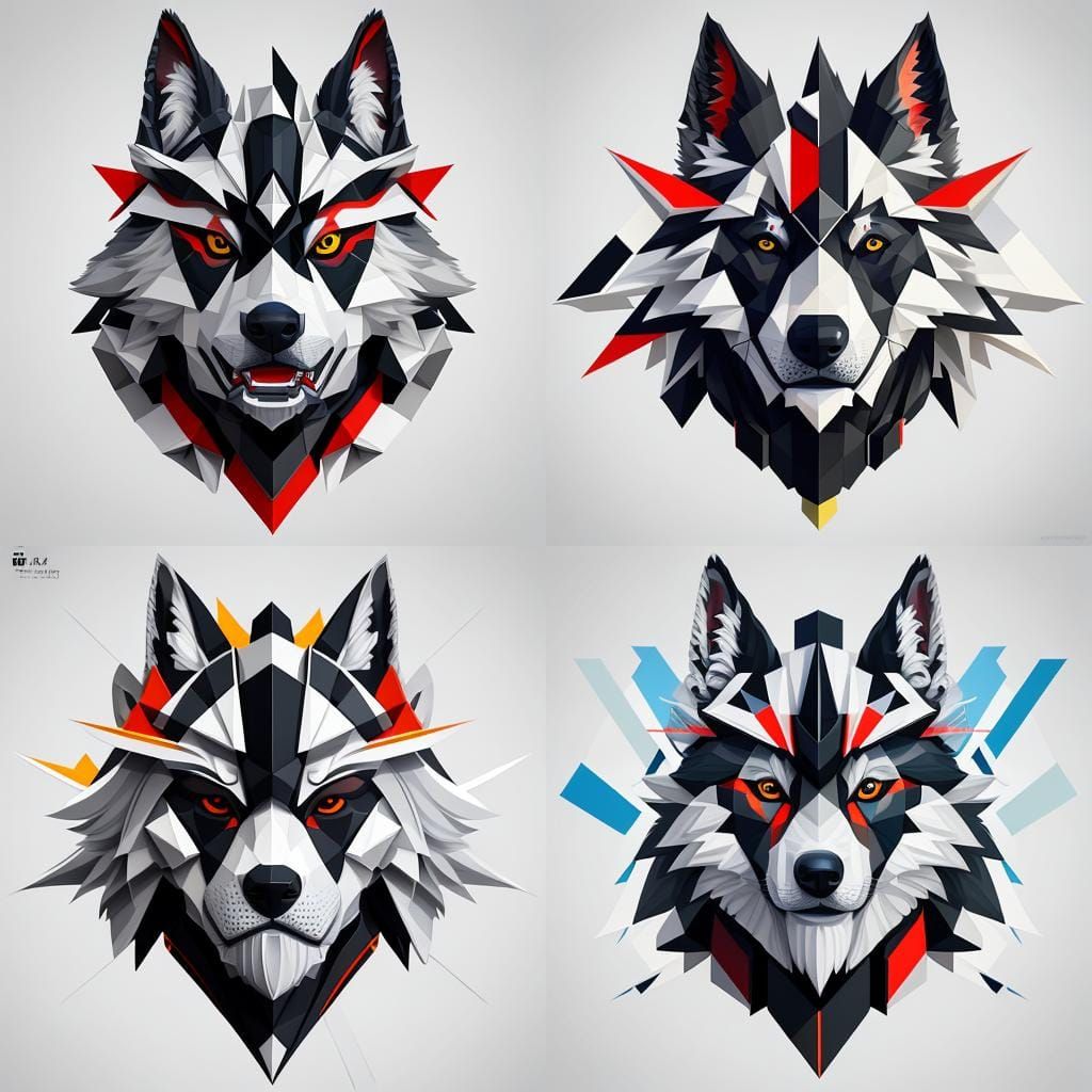 Samurai German Shepherd in Cubist Art Deco Style