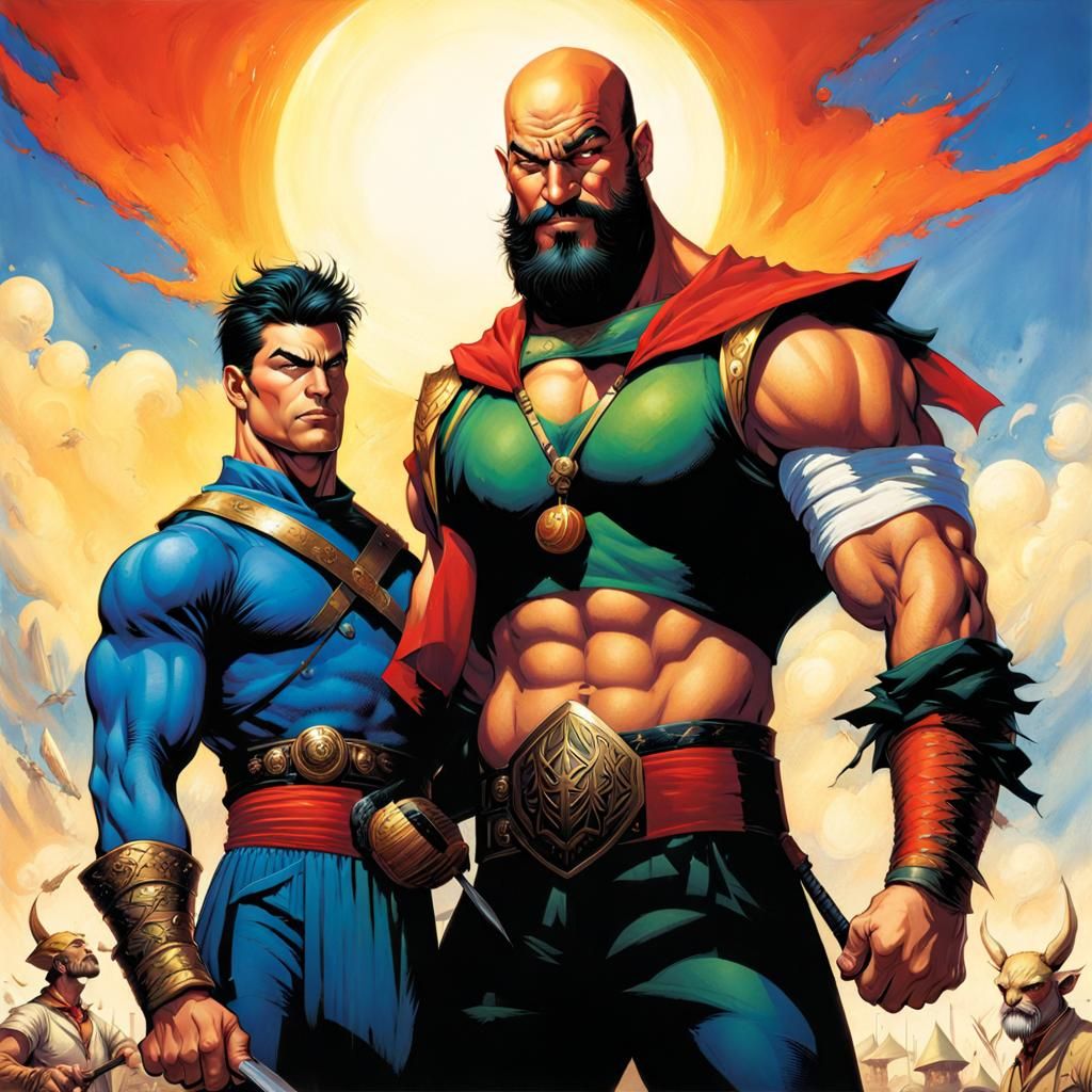 Fighter and Jester in Fantasy Art Style