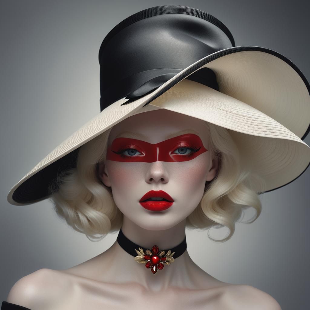 Striking Albino Woman in Black Hat Digital Painting