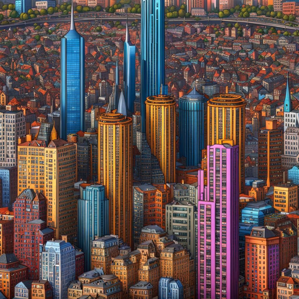 Frankfurt Skyline in Naive Art Style