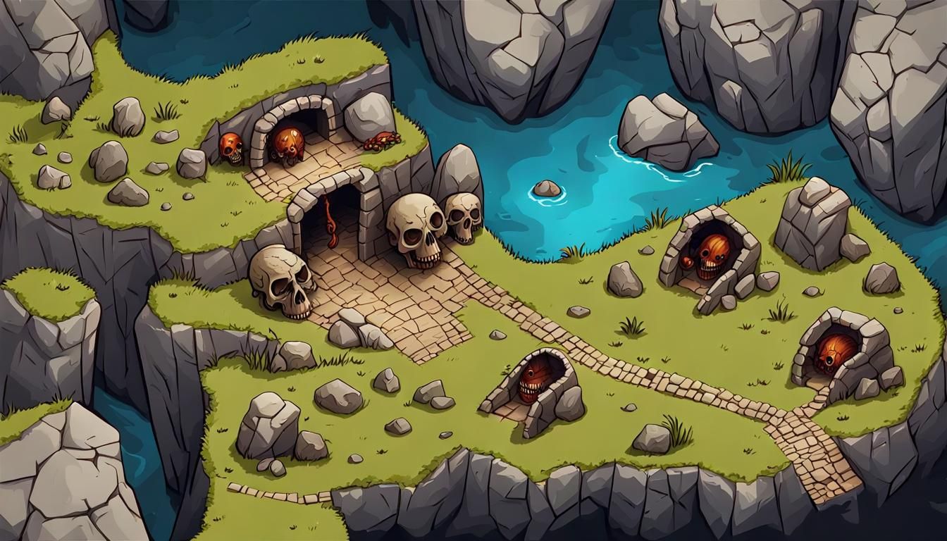 Detailed D&D Map: Skull Cave Dungeon Entrance