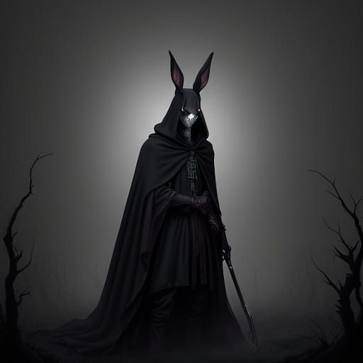 Dark Gothic Animatronic Rabbit in Hooded Cloak