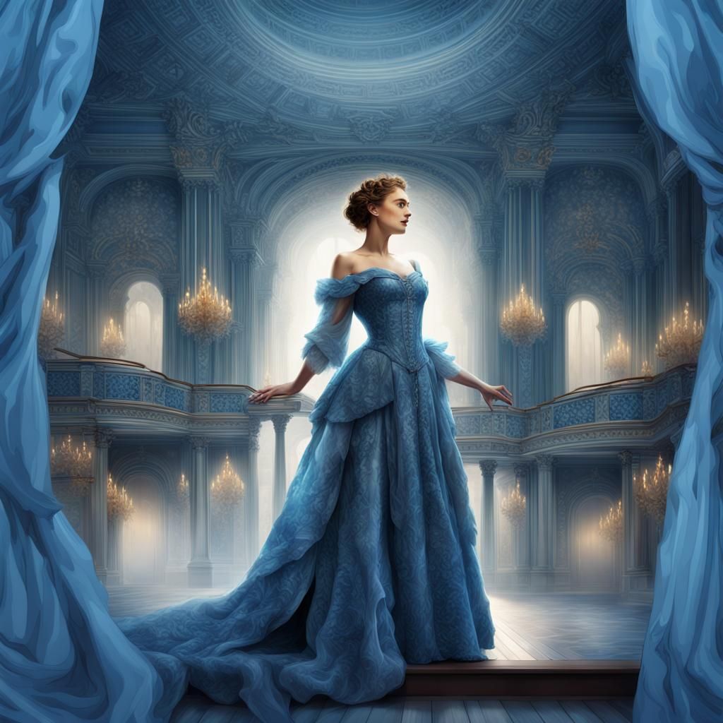 Woman in Blue at Opera: Digital Illustration