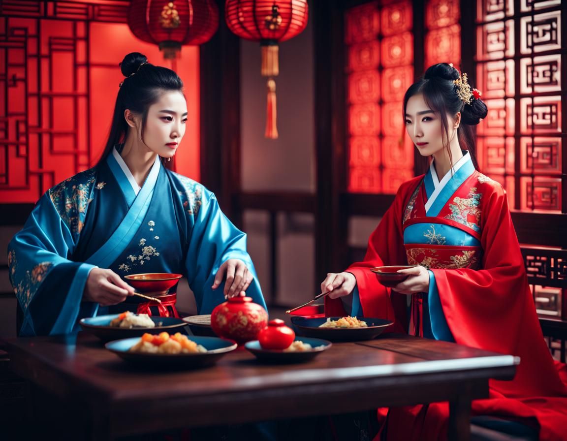 Ancient Chinese Couple Share a Meal in 8k