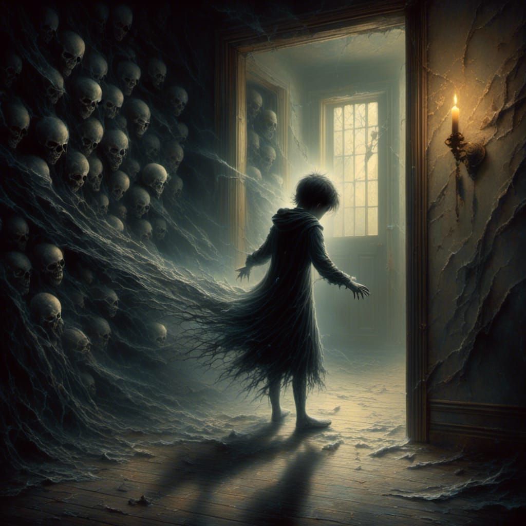 Ethereal Ghost Emerging to Scare Boy