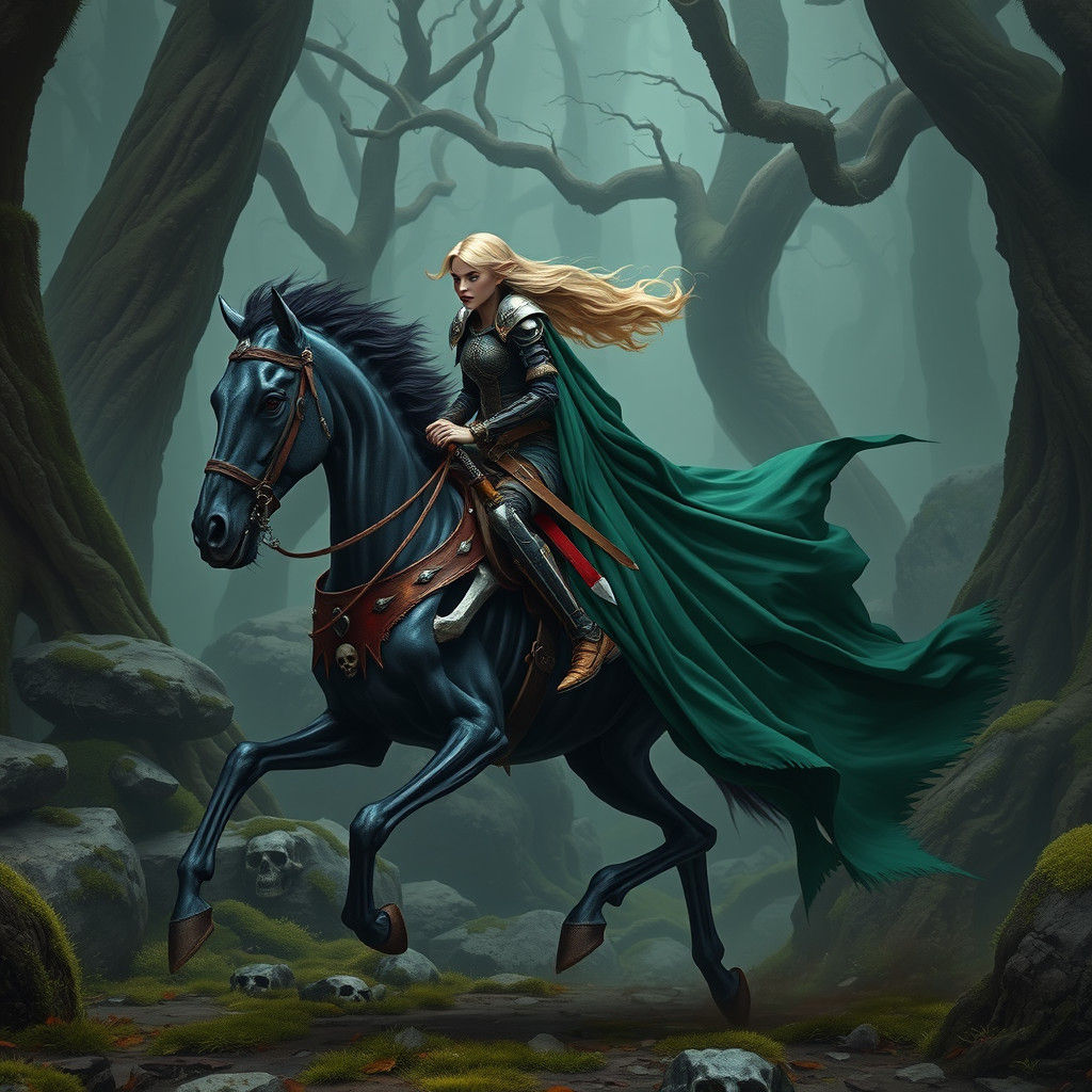 Skeletal Rider in Dark Fantasy Forest