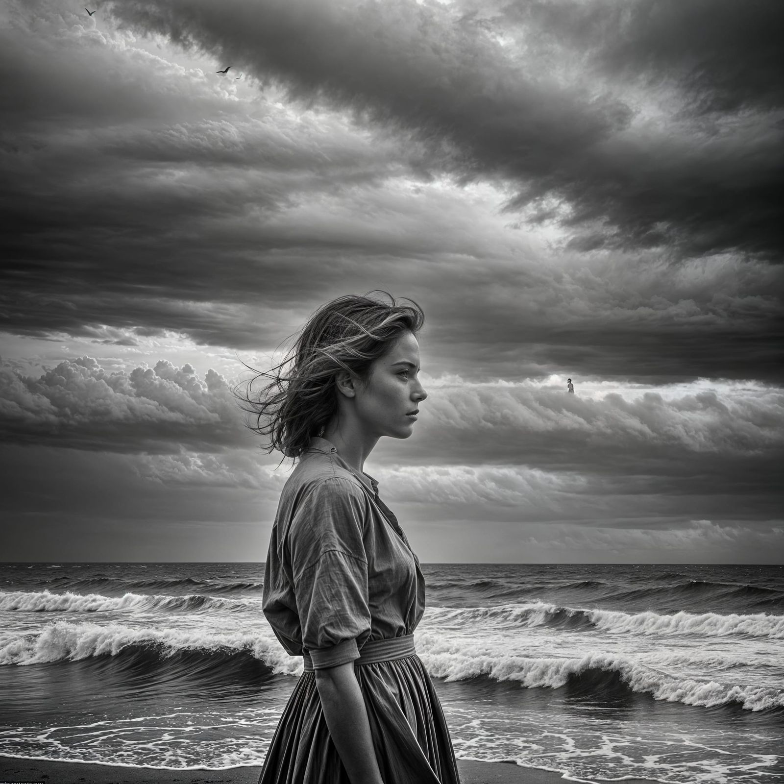 Woman at Sunset: Black and White Photography