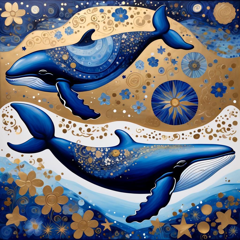 Whale Painting in Klimt-Inspired Artistic Style