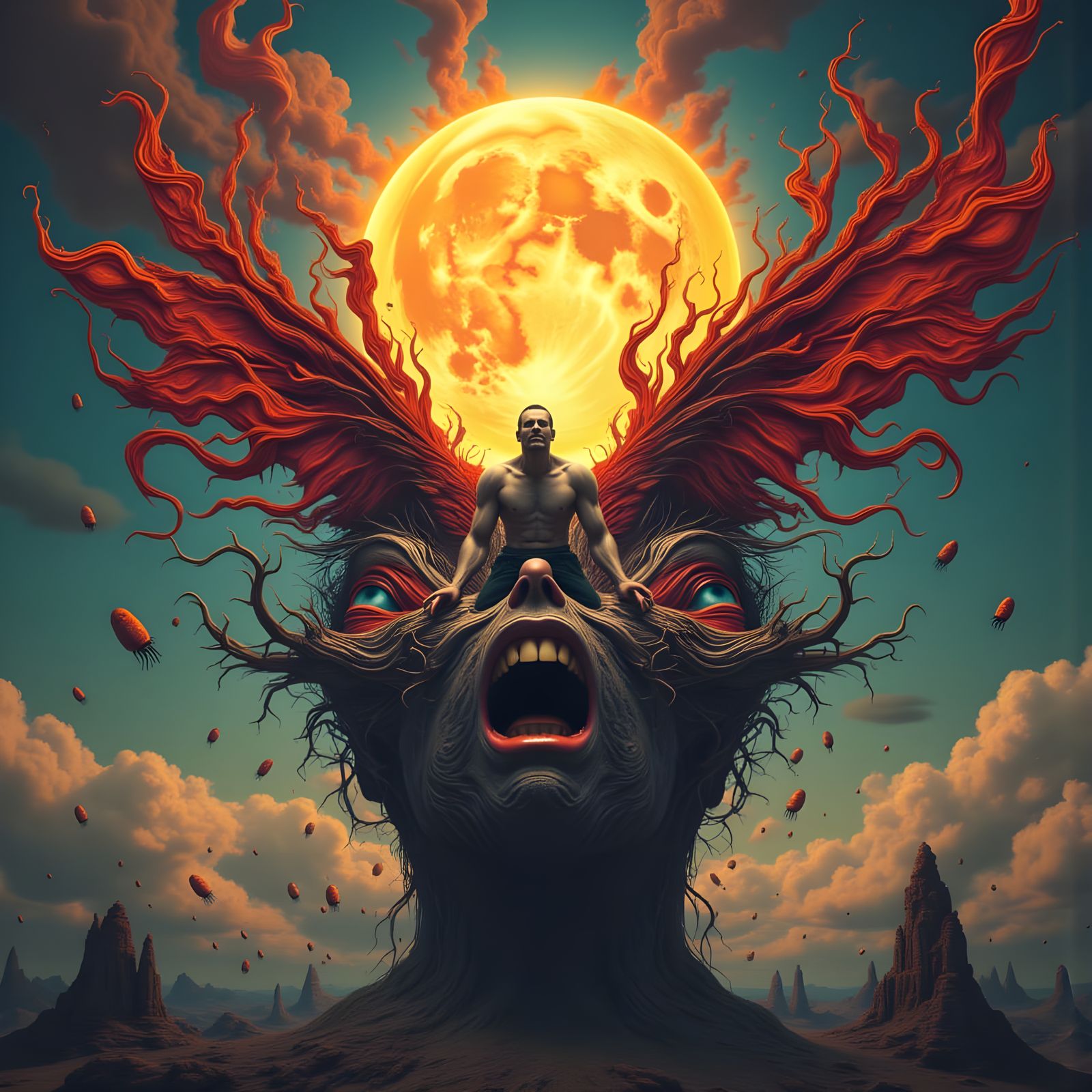 Man-Peacock Hybrid in Cosmic Nightmare