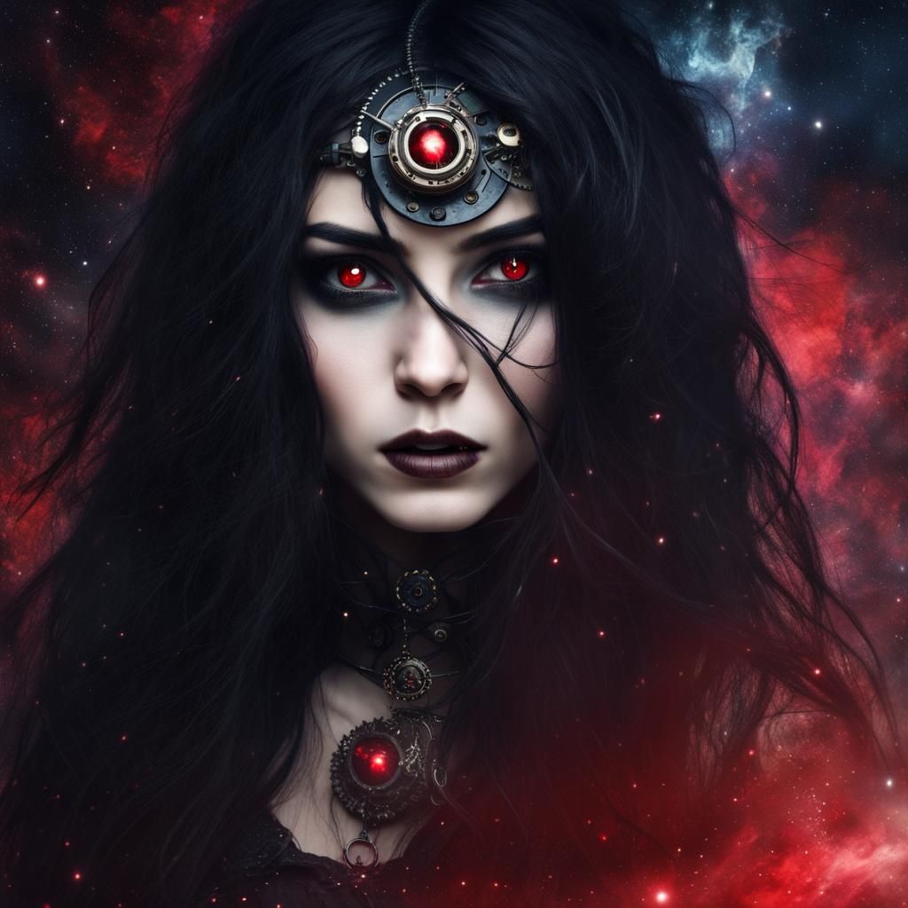 Cosmic Goth Steampunk Girl in a Cosmic Scape