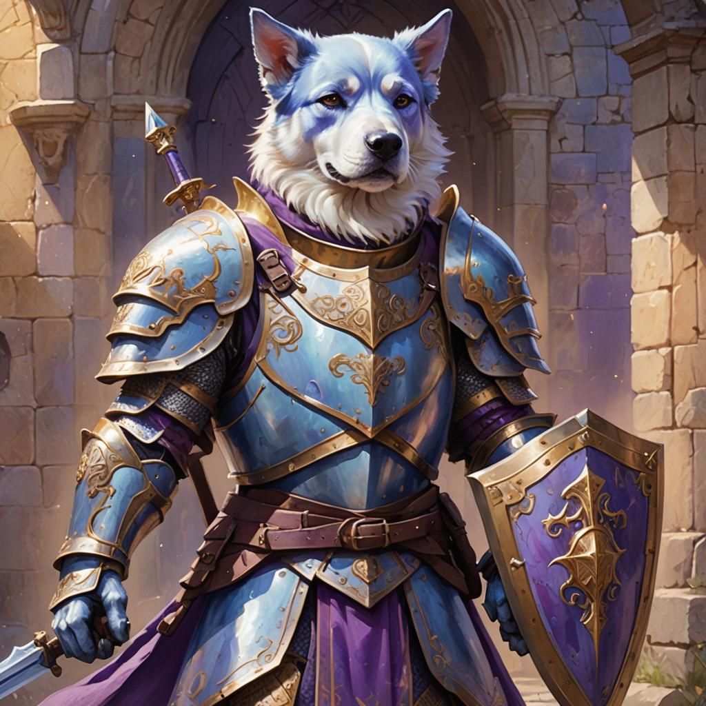 Dog Paladin Concept Art in Medieval Armor