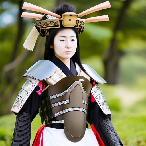 Beautiful Female Samurai in Full Armor Portrait