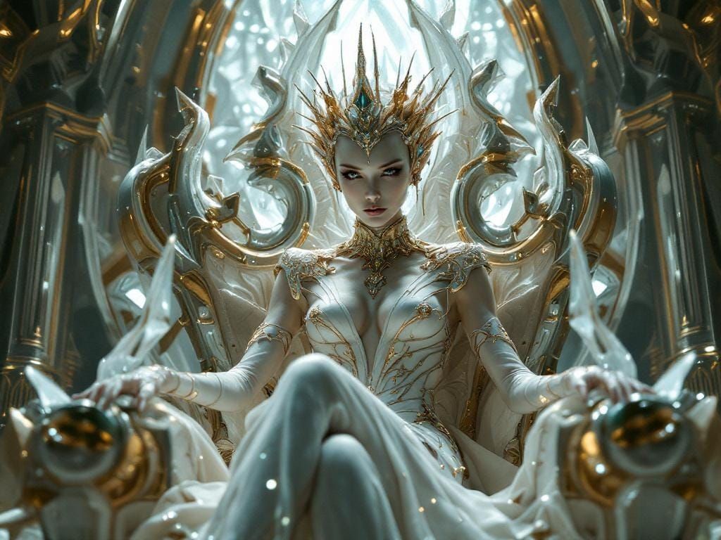 Alien Princess on Crystal Throne, Sci-Fi Art