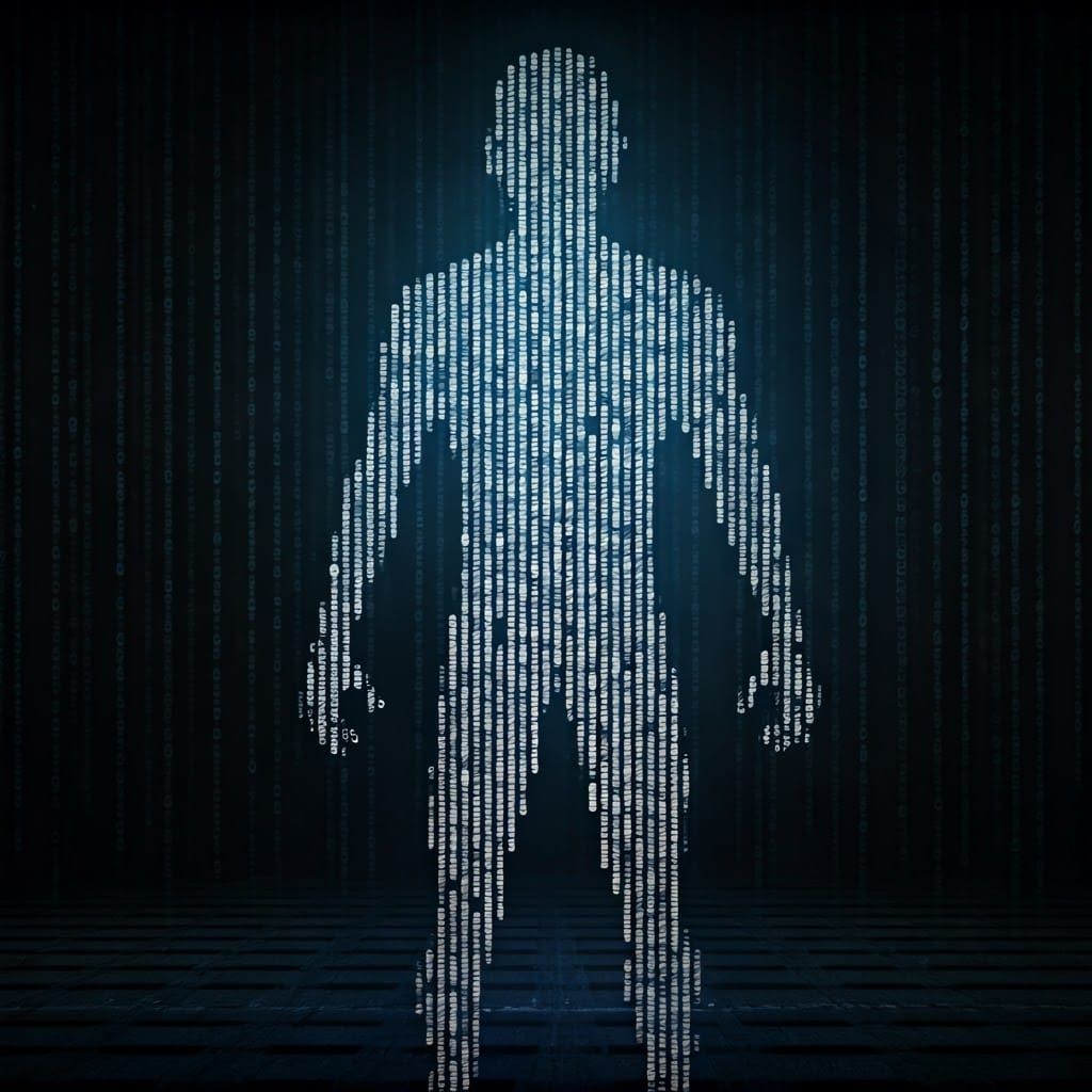 Digital Figure Formed from Glowing Code