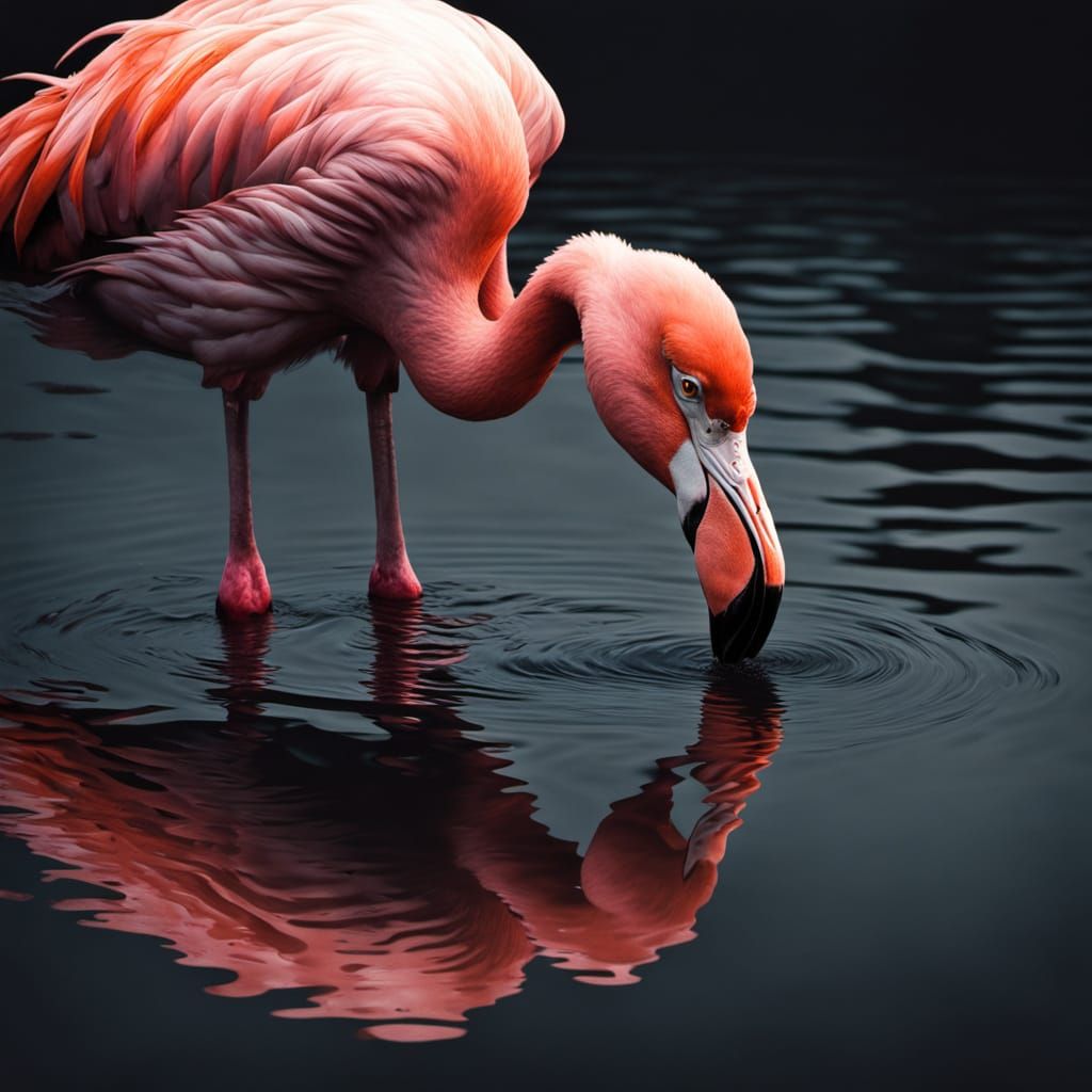 Ominous Flamingo in Dark Surrealist Oil Painting