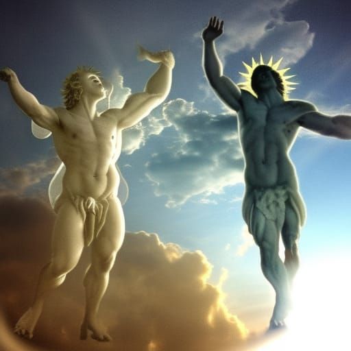Two-Headed Minotaur God and Satan in Divine Light