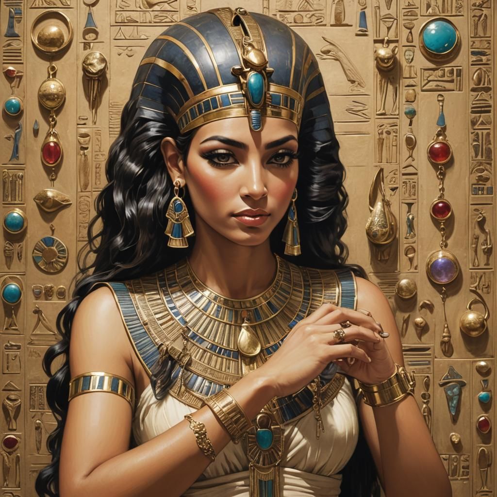 Egyptian Goddess Admiring Jewelry