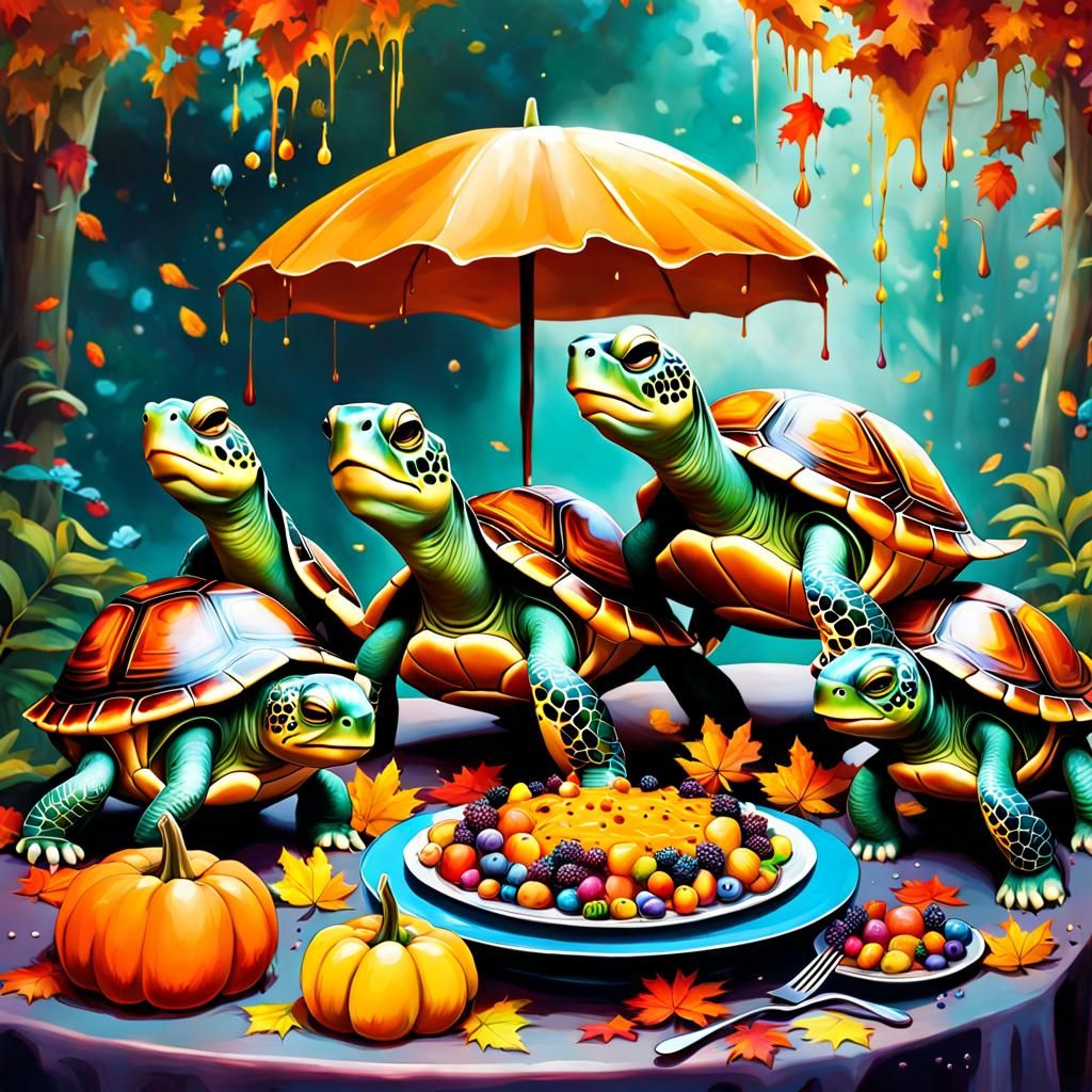Thanksgiving with Turtle Family in Graffiti Art Style