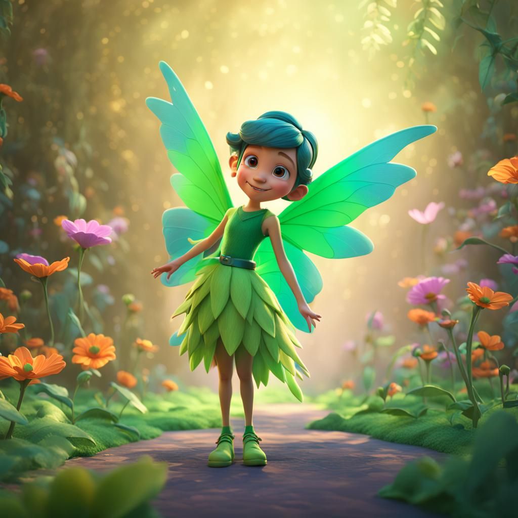 Fairy with Green Wings: 3D Digital Art