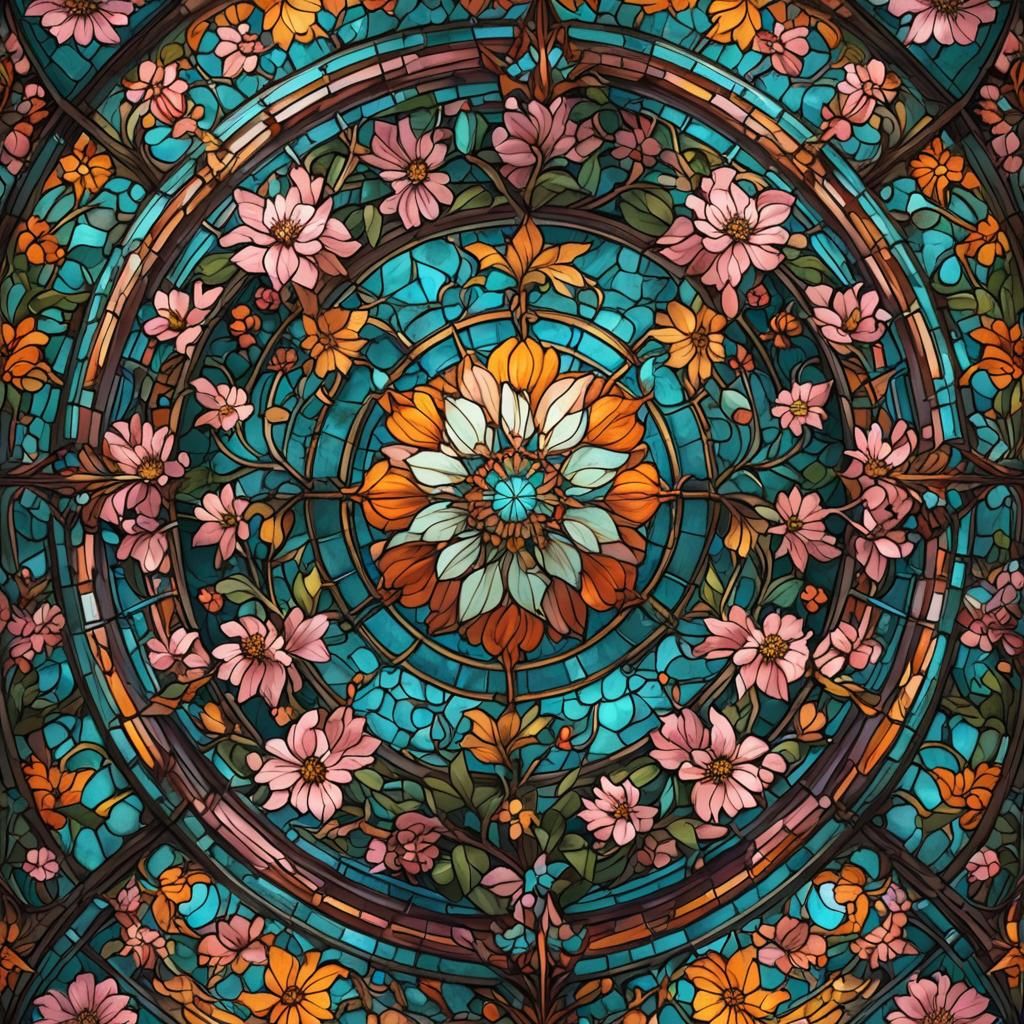 Vibrant Stained Glass Hawthorn Flower Art