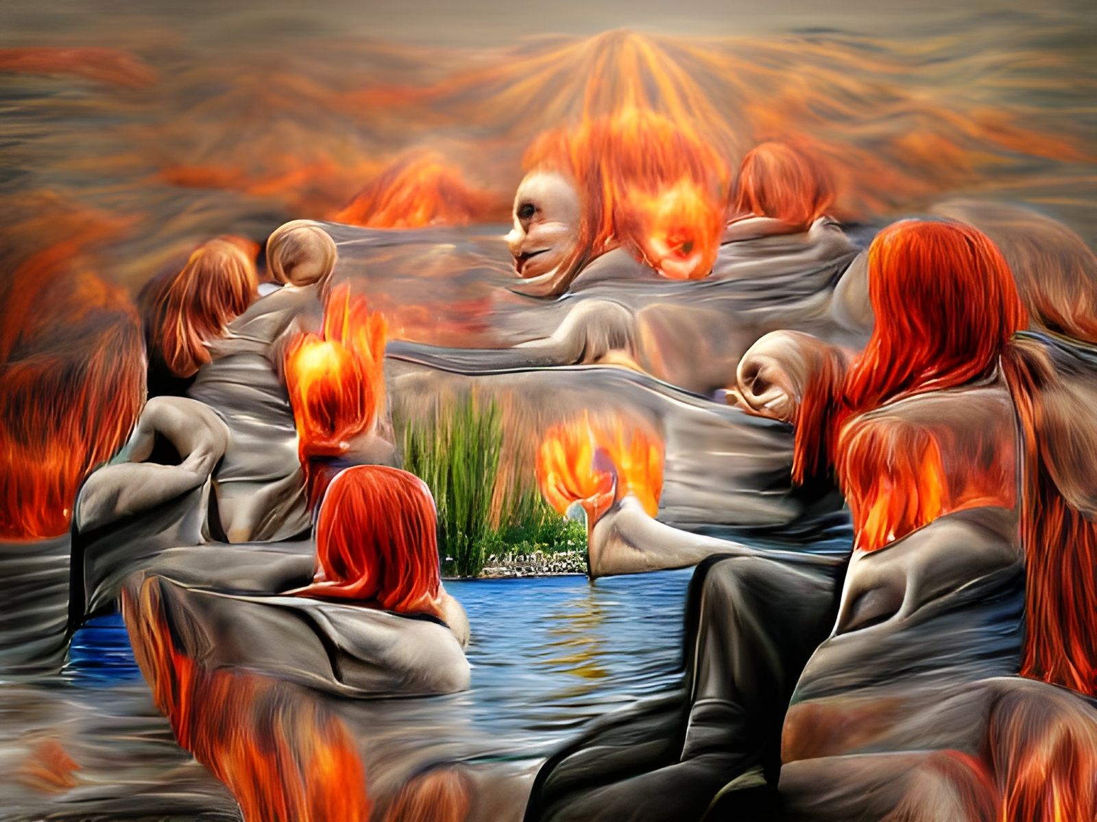 Souls Rise from Lake of Fire in Hyperrealism
