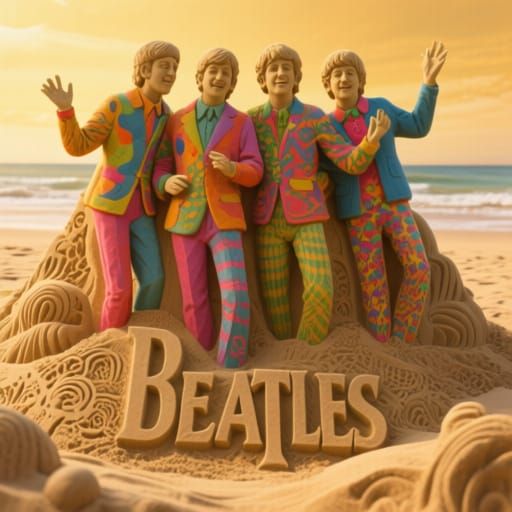The Beatles Sand Sculpture in Dreamlike Style