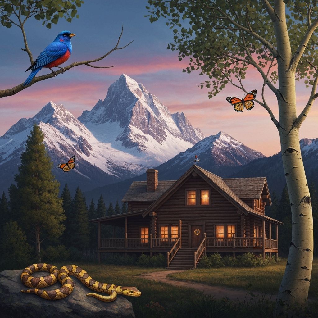 Mountain Loghouse with Wildlife in Detailed Matte Painting