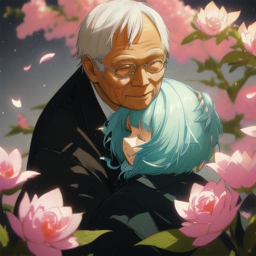 Touching 3D Anime Art: Old Man Gives Flowers