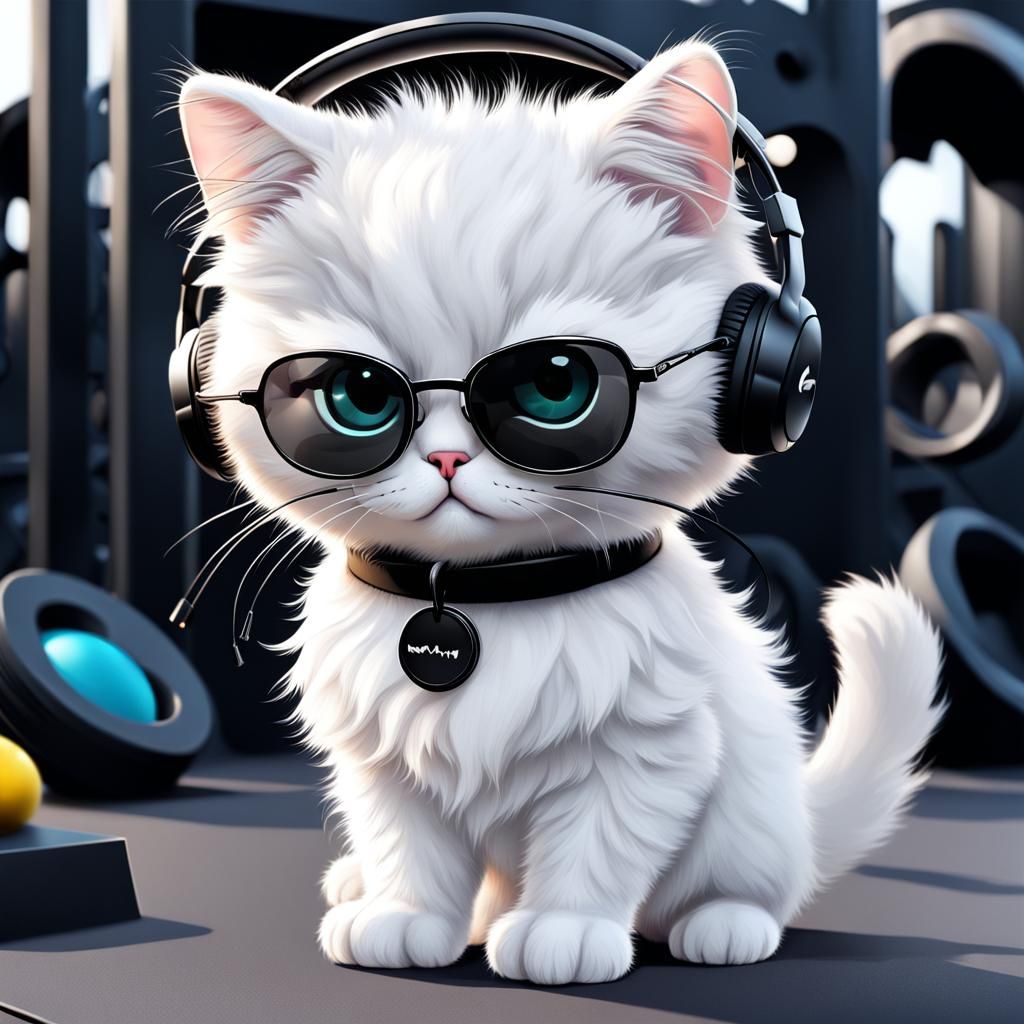 Charming Cartoon Kitten with Glasses and Headphones