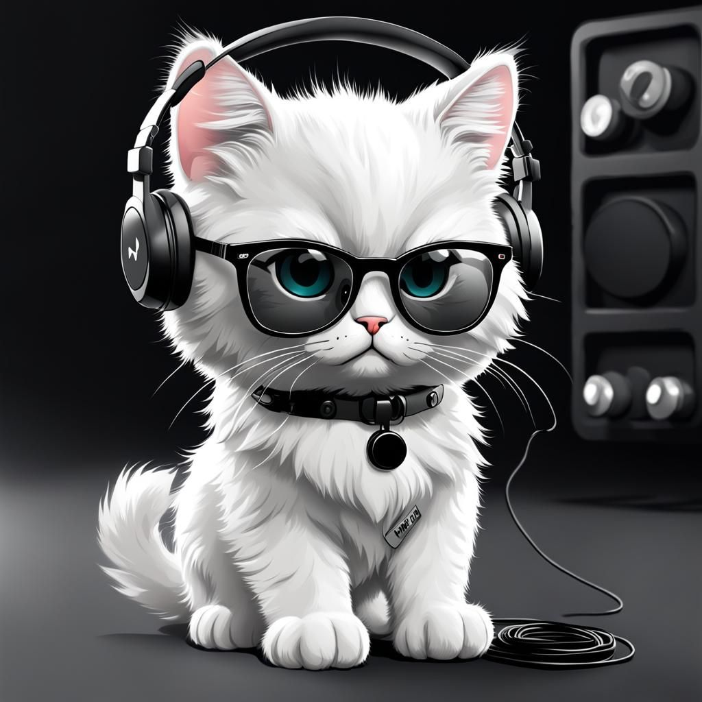 Charming Cartoon Cat with Glasses and Headphones