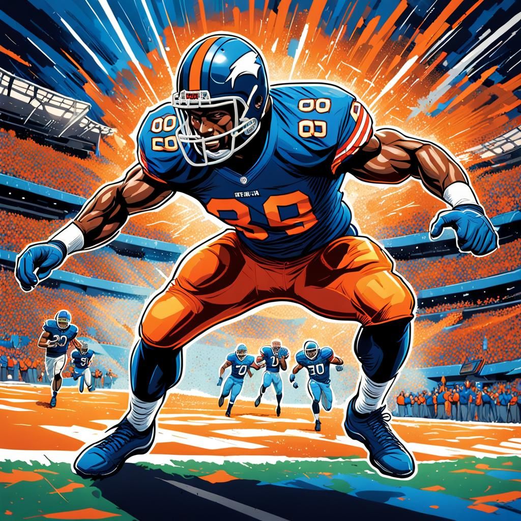 Football Player Scores Touchdown in Comic Book Art