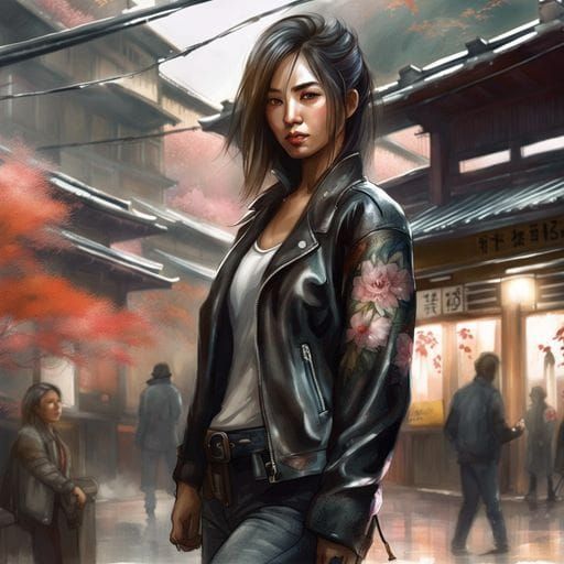 Modern Japanese Girl in Leather Jacket: Royo Style