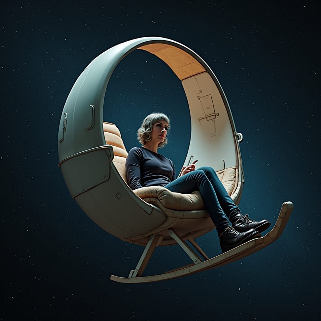 Orbital Rocking Chair in Zero Gravity, Mid-Century Style